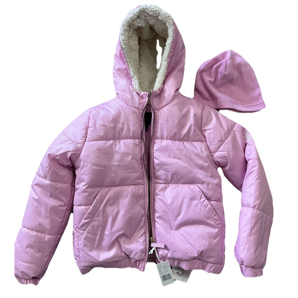 Jessica Simpson Girls Fleece Lined Fur Hood Pink Puffer Jacket Size 10/12 NWT